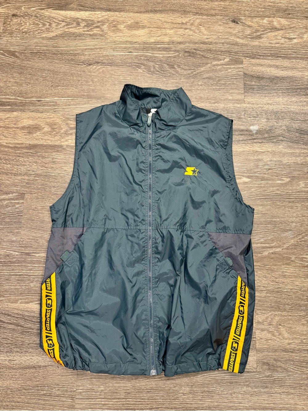 Vintage Starter Nylon Windbreaker Vest Mens M Gray Full Zip Logo Tape Mesh Lined